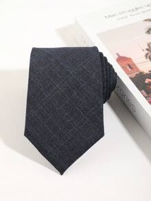 1pc Navy Blue Plaid Casual Versatile Polyester Comfortable Necktie - Multicolor - View 3
