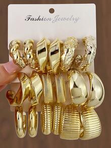 18pcs/Set Minimalist Geometric CCB Earring Set - Gold - View 1