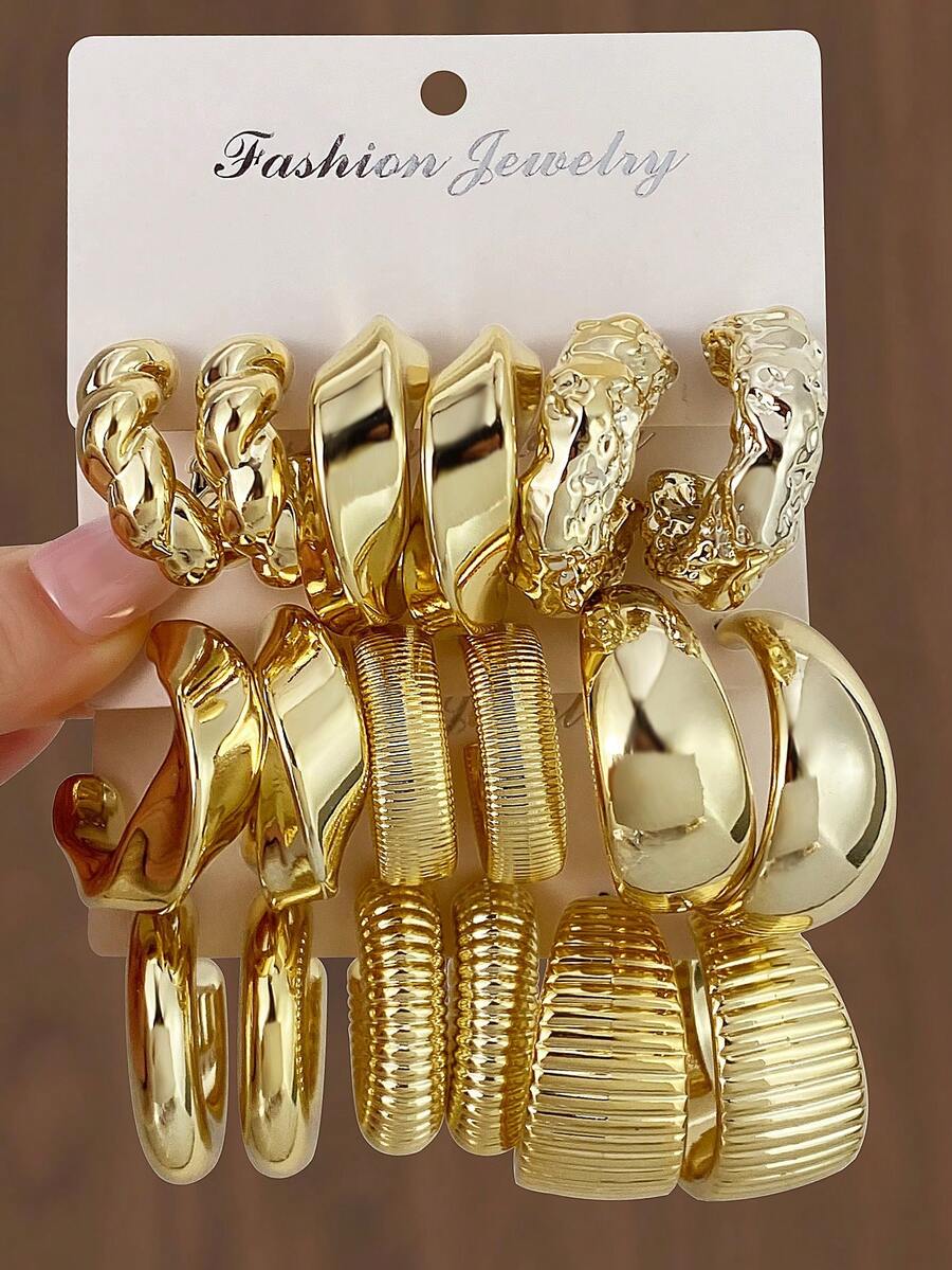 18pcs/Set Minimalist Geometric CCB Earring Set - Gold - View 1