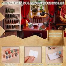 36 piezas Libros en miniatura escala 1:12 y 1 estantería, 4 pisos Mueble Estantería de exhibición de libros miniatura surtidos, Accesorios de decoración de casa de muñecas para el hogar y dormitorio - Multicolor - Ver 9