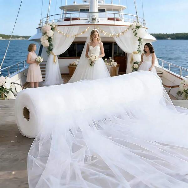 1 Roll, 50m Long, White Tulle Curtain For Wedding Arch Decor, Available In Multiple Sizes. Made Of Solid Color Tulle, Suitable For Wedding Arch, Birthday Party, Wedding Celebration, Restaurant And Banquet Hall Ceiling Decor, Valentine's Day, Bridal Veil, Graduation Season, Romantic Ceremony Background, And Holiday Party Decoration.