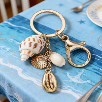 1pc-The Heloluo Exquisite Beach-Style Keychain, A Ladies' Keychain Featuring A Shell Pattern, Is Suitable As A Pendant For Women's Backpacks And Handbags. It Is A Beach Gift For Women And Young Girls.