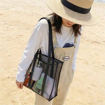 透明网眼单肩斜挎包，时尚便携沙滩包，大容量泳池包，多功能洗衣、外出、旅行必备，可收纳内衣、化妆品等，多口袋设计