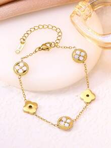 1pc Stainless Steel Lucky Four-Leaf Clover Bracelet, Lightweight Niche Design, Non-Fading Jewelry, Lucky Bracelet For Women - Lucky Flower Bracelet - View 6