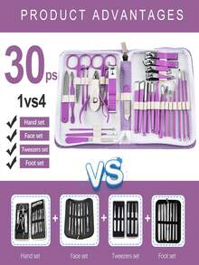 9/18/30pcs Purple Manicure Set, Stainless Steel Nail Clipper Set, Sharp & Durable Beauty Tools, With Zipper Travel Case, Unisex Nail Clipper Set, Great Gift Choice - Multicolor - View 3