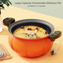 Pumpkin Enamel Soup Pot With Glass Lid, Non-Stick Cooking Pot, Induction Compatible, Heat-Resistant Handles, Multifunctional Stew Pot, Kitchen Essential Cookware - View 11