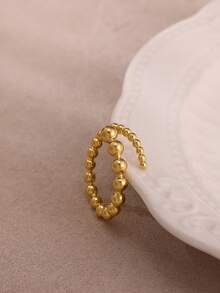 1pc Minimalist Dual-Tone Ball Ring, 18K Gold Plated Stainless Steel Open Band Ring, Niche Versatile Accessory, Daily Wear Stacking Gift - Multicolor - View 5