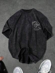 1pcsManfinity Sport Corelite Men's Letter Print Round Neck Loose Fit Short Sleeve Sports T-Shirt Acid Wash T Shirt Oversized Tees Baggy T Shirt Oversized T Shirt Gym Graphic T Shirt180g - 黑色 - 查看 11