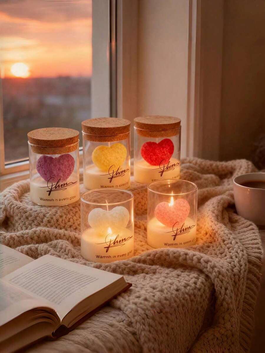 Vela con forma de oso con corazón en vaso de vidrio, de 10 cm (3,94 pulgadas) de diámetro y 12 cm (4,72 pulgadas) de altura, de larga duración, de cera de soja perfumada hecha a mano, regalo de boda - Ver 1