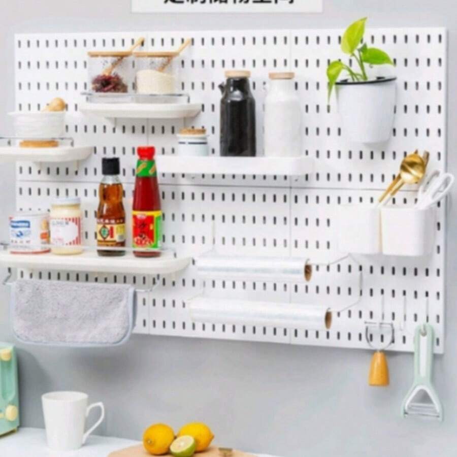 1pc/2pcs/4pcs/5pcs Wall Mounted Pegboard Storage Rack, Easy Installation, Thickened Wall-Mounted Design, Perfect Space Utilization Solution For Bathroom, Kitchen, Living Room, Office, No Drilling Required, Multi-Functional Organizer For Home, Kitchen, Bathroom, Dorm Room - Multicolor - View 1