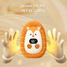 1200mAh 可爱毛绒暖手宝 - 多档温度调节（高/低/模式），带数字显示屏，便携式加热垫，智能开关，完美的冬季礼物 - 單支裝 - 查看 3