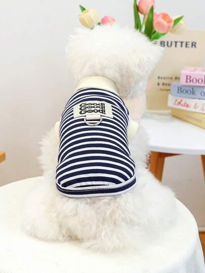 PETCIRCLE 1 pieza Ropa para mascotas, Chaleco Arnés para Perro/Gato, Nuevo Chaleco Transpirable y Cómodo para Primavera/Verano - Rayas Azul Marino y Blanco