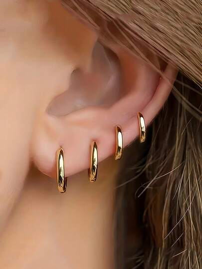 4 pares de pendientes de aro de acero inoxidable hipoalergénicos de alta calidad en oro/plata, resistentes a la decoloración, simples y elegantes, accesorios de joyería de moda para mujeres, adecuados para uso diario o fiestas, un regalo exquisito para mujeres