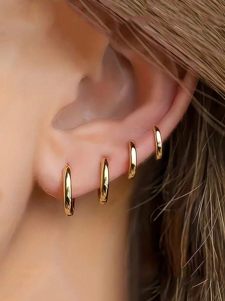 4对高品质不锈钢低过敏性金/银耳环，不易褪色，简约优雅，时尚女士耳饰，适合日常佩戴或参加派对，是送给女性的精致礼物。 - 4 sizes - 查看 1