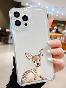 1pc TPU Material Cute Lying Deer Pattern Transparent Phone Case, Suitable For IPhone/16/16promax/15/14/13/12/11 - Clear - View 1