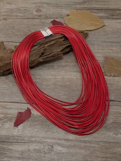 时尚复古多层编织绳项链，女士假日沙滩旅行配饰短款颈链