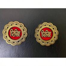 Traditional  Wooden Stickers, Rishi - Sidhi, Red And Gold, Metal And Valvet Scolloped With Character Design, Home Decoration And Mandir Decoration - Red, Gold, Green, Blue - View 1