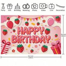 1pc 2D Flat Strawberry Balloon And Banner Birthday Party Decor, With "Happy Birthday" Text, Perfect For Home, Garden, Strawberry Themed Party, Indoor And Outdoor Decoration, Holiday Design, Birthday Party, Photo Backdrop Decoration - View 5