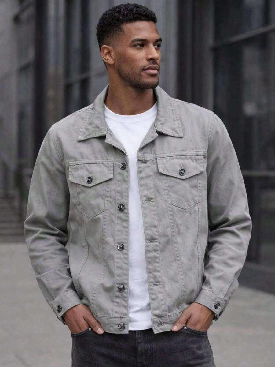 Men's Iron Button Twill Jacket - Grey - View 1