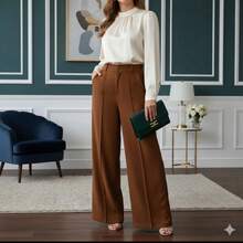Women's Duna Wide-Leg Pants With Premium Fabric Lining. - Rust Brown - View 2