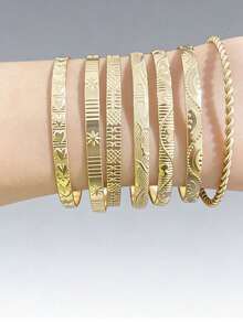 6pcs/Set Fashionable Personalized Jewelry Bracelet & Anklet Set, Alloy Combination - Gold - View 3