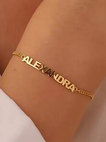 A Personalized And Exquisite English Name Fashion Bracelet, Made Of Customizable 304L Stainless Steel With An Adjustable Fine Cuban Chain. This Elegant And Stylish Bracelet Is Perfect For Everyday Wear And Gifting On Occasions Like Valentine'S Day - Multicolor - View 3