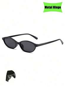 1副新款经典小框椭圆形时尚眼镜，复古街头风百搭个性眼镜，女士款 - 亮黑框灰片 - 查看 4