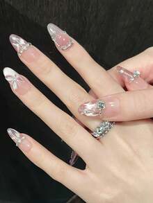 10片手工椭圆形美甲贴纸，适合派对和日常佩戴，“蝴蝶眼影”图案，透明闪亮，优雅迷人，打造猫眼效果，易于贴合。10片Y2K风格手工美甲贴纸，适合女士节日、派对、音乐节和日常佩戴，是情人节和母亲节的理想礼物。按压式美甲贴纸。 - 西瓜粉 - 查看 3