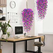 1 pieza Enredadera de flor de seda de eucalipto artificial, decoración colgante de follaje resistente a los rayos UV para exteriores, aniversario, graduación, boda, fiesta, hogar, oficina, porche, jardín, pared, primavera/verano - Morado - Ver 6