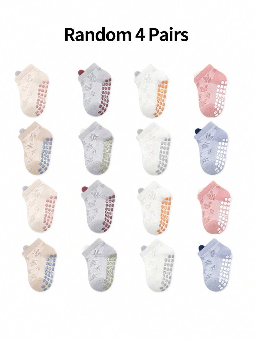 4 Pairs Random Mixed Color Rabbit Pattern Mesh Breathable Anti-Slip Soft Bottom Indoor Socks For Toddler Boys & Girls, Suitable For Casual Daily Wear - Multicolor - View 1