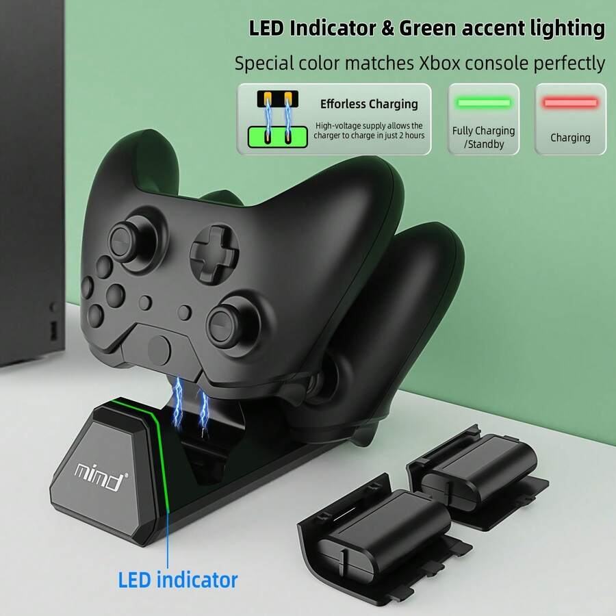 Dual Port X Series Charging Station With 2 Pcs 800mAh Rechargeable Batteries, 4 Battery Covers + Type-C Cable, Allows Simultaneous Charging Of Two Controllers, Compatible With X Series Gaming Accessories - 查看 1