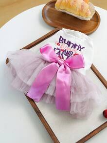 1件宠物服装，猫狗服装，快乐小狗小型犬套装，休闲时尚可爱舒适红唇丝带紫色兔子复活节薄纱连衣裙 - 彩色 - 查看 5