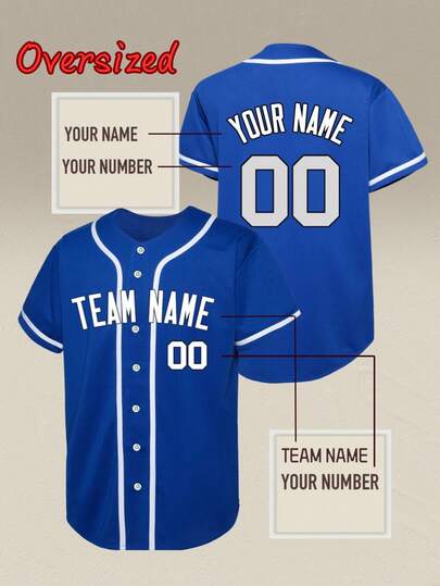 Camicia da baseball blu personalizzabile per uomo, taglia grande, con nome e numero personalizzati, nome della squadra personalizzato, design gratuito, consegna rapida, adatta per sport all'aperto, casual, feste
