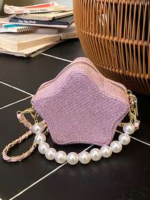 1PC Women Pearl Handle Sequin Bag Mini Star Design Crossbody Bag Fashion Versatile Shoulder Bag - Pink - View 2