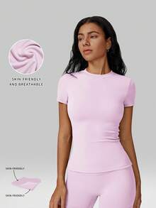 MFVIM Seamless Ribbed Knit Sports Tee - Baby Pink - View 5