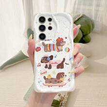 1个卡通腊肠犬图案独特奶油色手机壳，适合日常使用，兼容 17 Pro/17 Pro Max/17 Air/17/16 e/16/15/14/13/12/11/Galaxy S23/S24/S25/S26/A57/A37/A17/A07系列 - 白色 - 查看 6