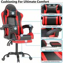 Silla de juegos con reposacabezas y soporte lumbar, silla de oficina ergonómica de respaldo alto, silla de escritorio ejecutiva estilo de carreras, silla giratoria ajustable de cuero para oficina en casa (Blanco) - Rojo Negro - Ver 5