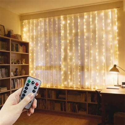 4-Color Curtain Lights With Remote Control, USB Powered 8-Mode Fairy String Lights For Camping, Wedding, Party, Romantic Atmosphere Decoration, Suitable For Patio, Valentine's Day, Bedroom, Birthday, Holiday Wreath, Christmas, Halloween, Garden