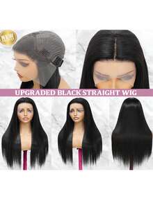 200% Ultra High Density Sleek Straight Wig - 13x6 13x4 HD Lace Front Virgin Human Blended Hair, Pre-Plucked Glueless Frontal Wig For Women, Ultra Full Silky Style & Natural Look, No Glue & Ready To Wear - Natural & Black - View 3