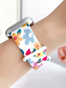 1条女士时尚花卉图案硅胶表带，兼容表带38mm 40mm 41mm 42mm 45mm 49mm (S10 42)mm (S10 46)mm，彩色多巴胺花朵图案，舒适可更换防水运动表带，兼容 Ultra/SE/10/9/8/7/6/5/4/3/2/1，运动时尚智能手表表带，女士表带，精致女士时尚手表配件。 - 彩色 - 查看 4