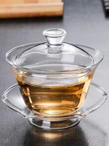 3pcs Glass Gaiwan Set, Minimalist Transparent Heat-Resistant, Large 3pcs Tea Bowl Set, Kung Fu Tea Set, High Borosilicate Glass Gaiwan Tea Set - Multicolor - View 12