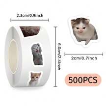 500pcs Cat Expression Stickers - Cute And Funny Cartoon Cat Stickers Suitable For Laptops, Bumpers, Skateboards, Water Bottles, Sealing And Labeling, Cat Accessories - 1 Set - View 2