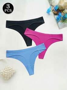 3条装女士性感柔软舒适丁字裤，日常内衣和睡衣 - 彩色 - 查看 3