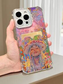 1PC Diseño artístico y onírico con chica de setas, sol y mariposas en estilo bohemio psicodélico: Funda transparente tipo billetera, protección completa para la cámara, compatible con iPhone 17/16/15/14/13/12/11/Pro/ProMax, compatible con Galaxy A54/S24 Ultra/Plus, compatible con Moto/Galaxy/Redmi/Honor/OPPO, a prueba de golpes y almacenamiento, diseño minimalista - transparente - Ver 6