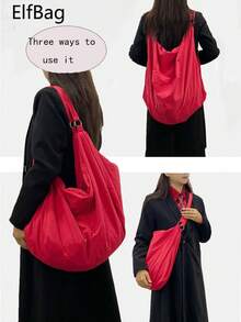 Bolso de hombro de unicolor de gran capacidad y estilo minimalista, bolso cruzado unisex de alta gama en color rojo, bolso de tela de nailon resistente al agua, mochila casual y versátil, adecuado para trabajo, estudio y viaje - Rojo - Ver 1