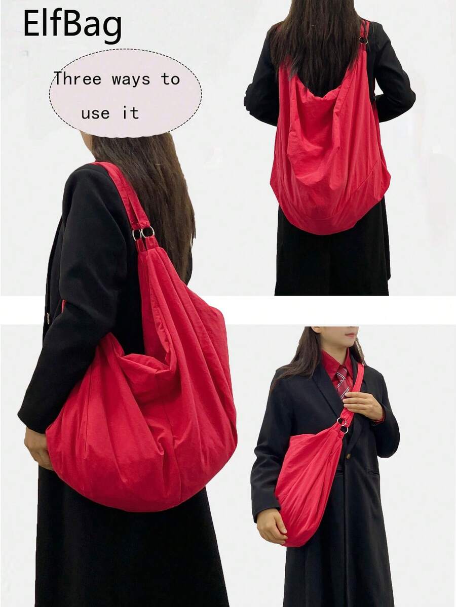 Bolso de hombro de unicolor de gran capacidad y estilo minimalista, bolso cruzado unisex de alta gama en color rojo, bolso de tela de nailon resistente al agua, mochila casual y versátil, adecuado para trabajo, estudio y viaje - Rojo - Ver 1