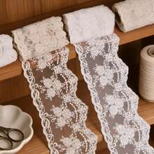 Vintage Crown Lace Satin Applique, Elegant Embroidered Lace Trim Suitable For Wedding Dress, Bridal Veil, Spring Wedding Decor, DIY Sewing Crafts, Curtains, Tablecloths And Home Decor - 網狀蕾絲 - 查看 5