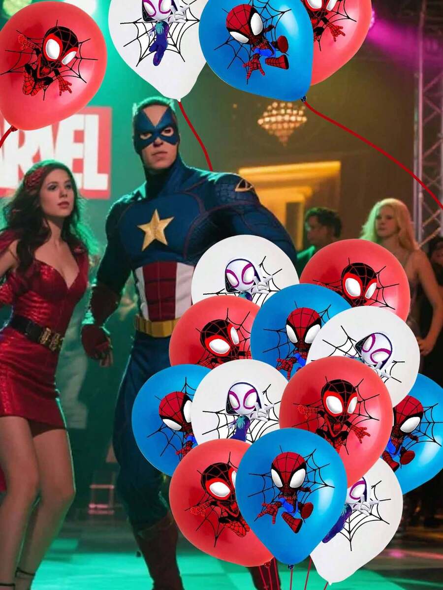 Marvel 蜘蛛侠宇宙主题12英寸乳胶气球套装 - 12/24/36/48个装，包含各种颜色和蜘蛛格温图案气球 | 红色、蓝色和白色蜘蛛网图案设计 | 活力四射的派对用品，适合生日庆祝、主题活动和精彩纷呈的聚会 | 引人注目的装饰，营造激动人心的超级英雄氛围 - Latex balloon - 查看 1