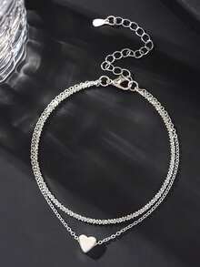 1 chiếc vòng chân hai lớp hình trái tim xoắn ốc tối giản kiểu Âu và Mỹ, phụ kiện mùa hè đa năng dành cho bé gái. - Đơn giản và đa năng - Xem 4