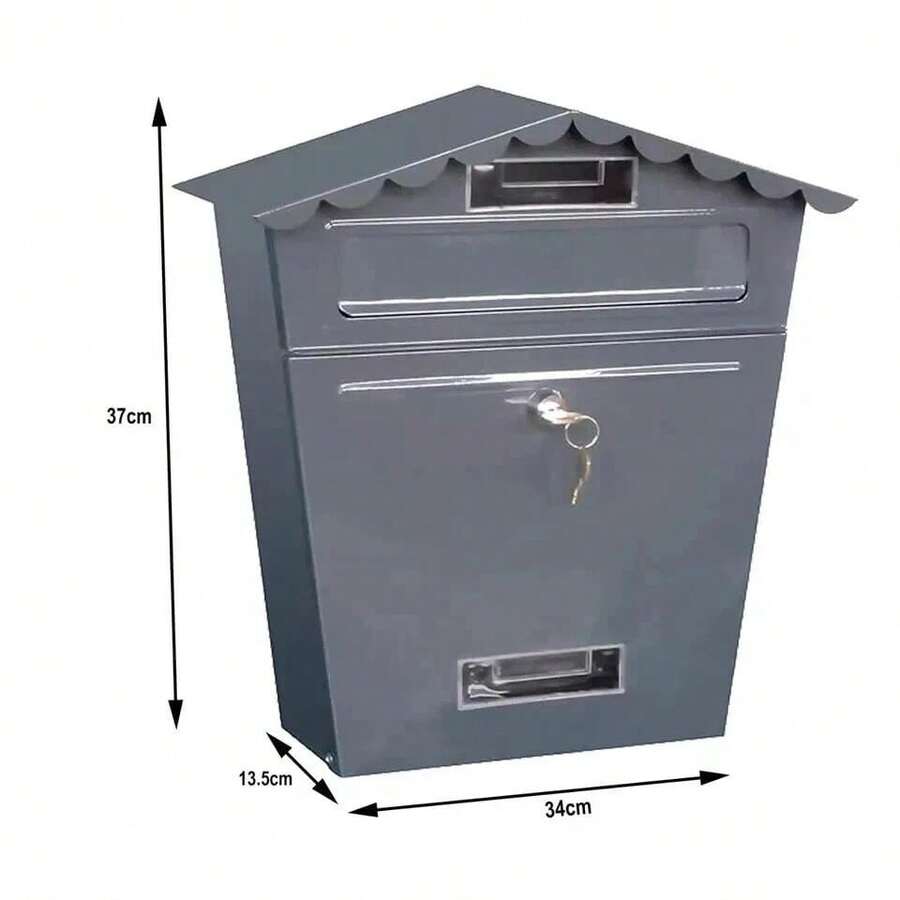 Grey Steel Letterbox With Keys, Large Lockable Wall Mounted Outdoor Post Box - C - View 1